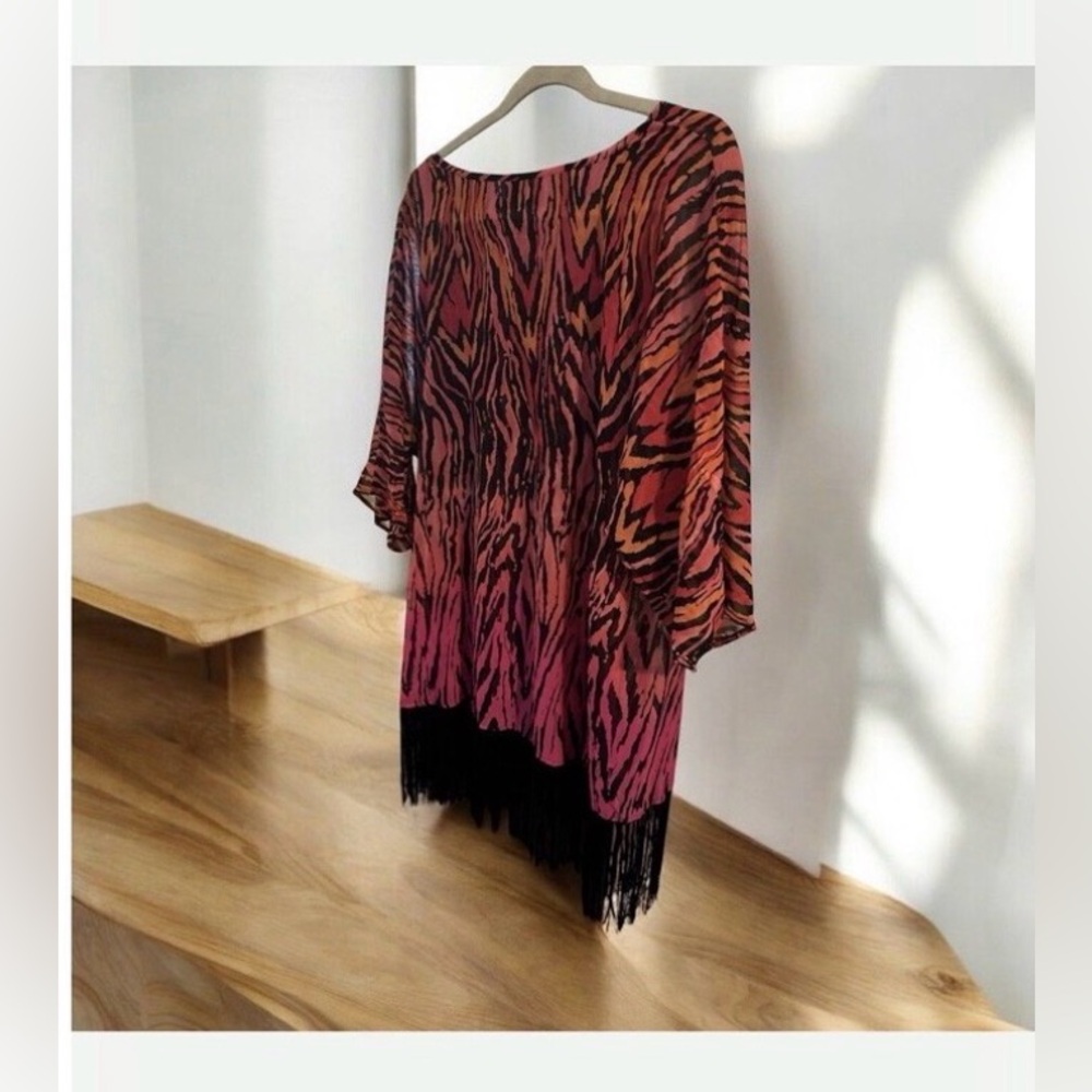 Marc Bouwer Sheer Zebra Fringe Top XL 
Coastal Cruise Beach Vacation Party night